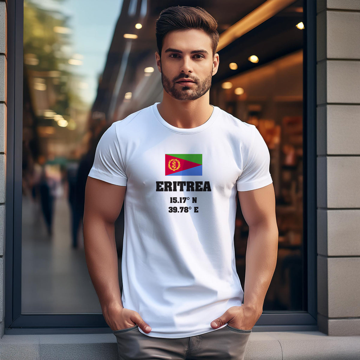 Eritrea Latitude Longitude (White) Men Unisex T-Shirt | Latitude & Longitude Graphic