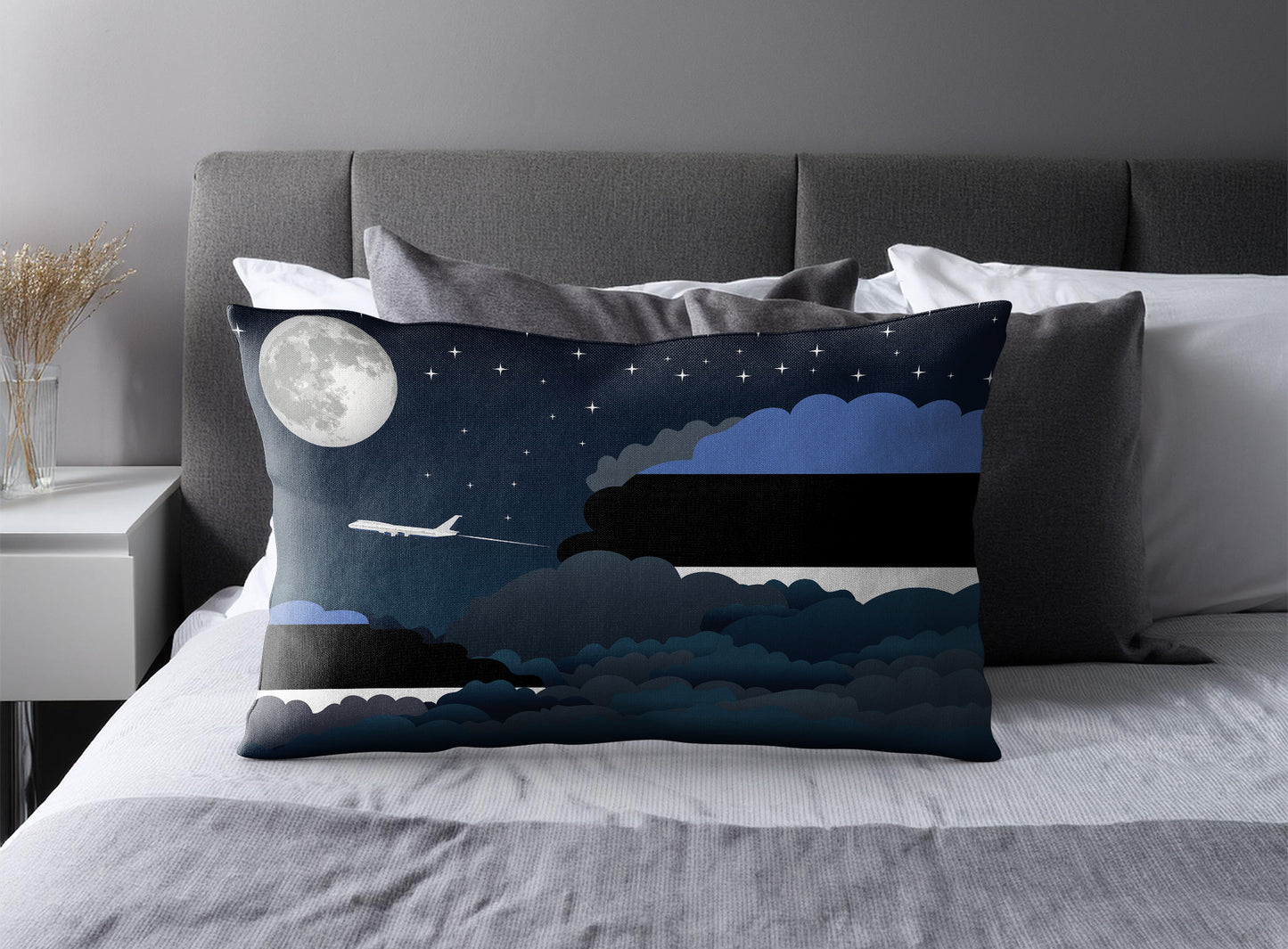 Estonia World Airplane Night Clouds Square & Rectangle Pillow Cases | Aviation Night Sky Pillow Covers