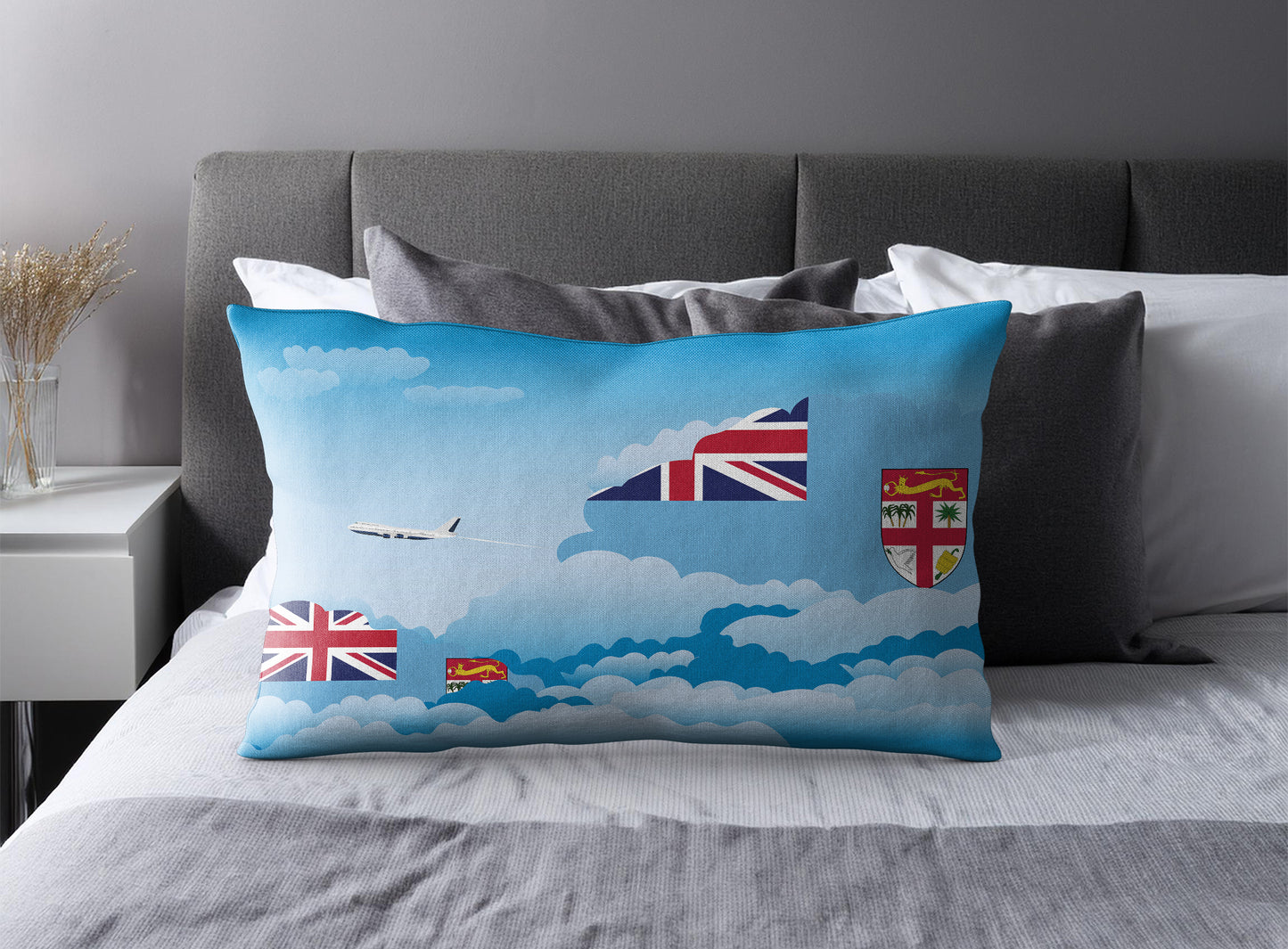 Fiji World Airplane Day Clouds Square & Rectangle Pillow Cases | Aviation Decorative Pillow Covers