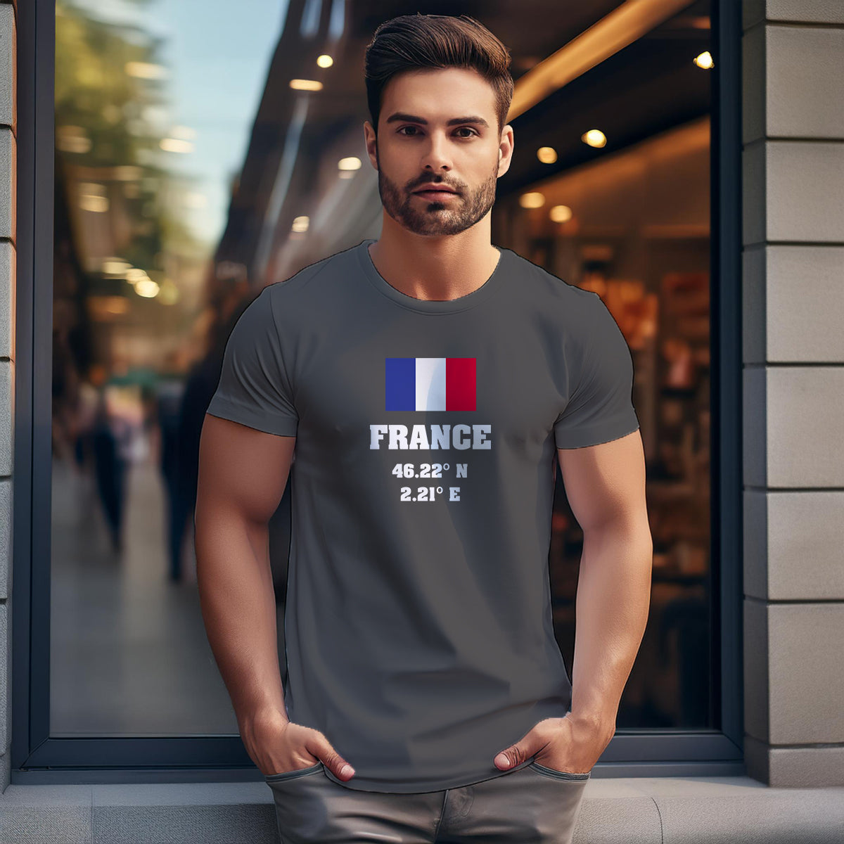 France Latitude Longitude (Charcoal Grey) Men Unisex T-Shirt | Latitude & Longitude Graphic