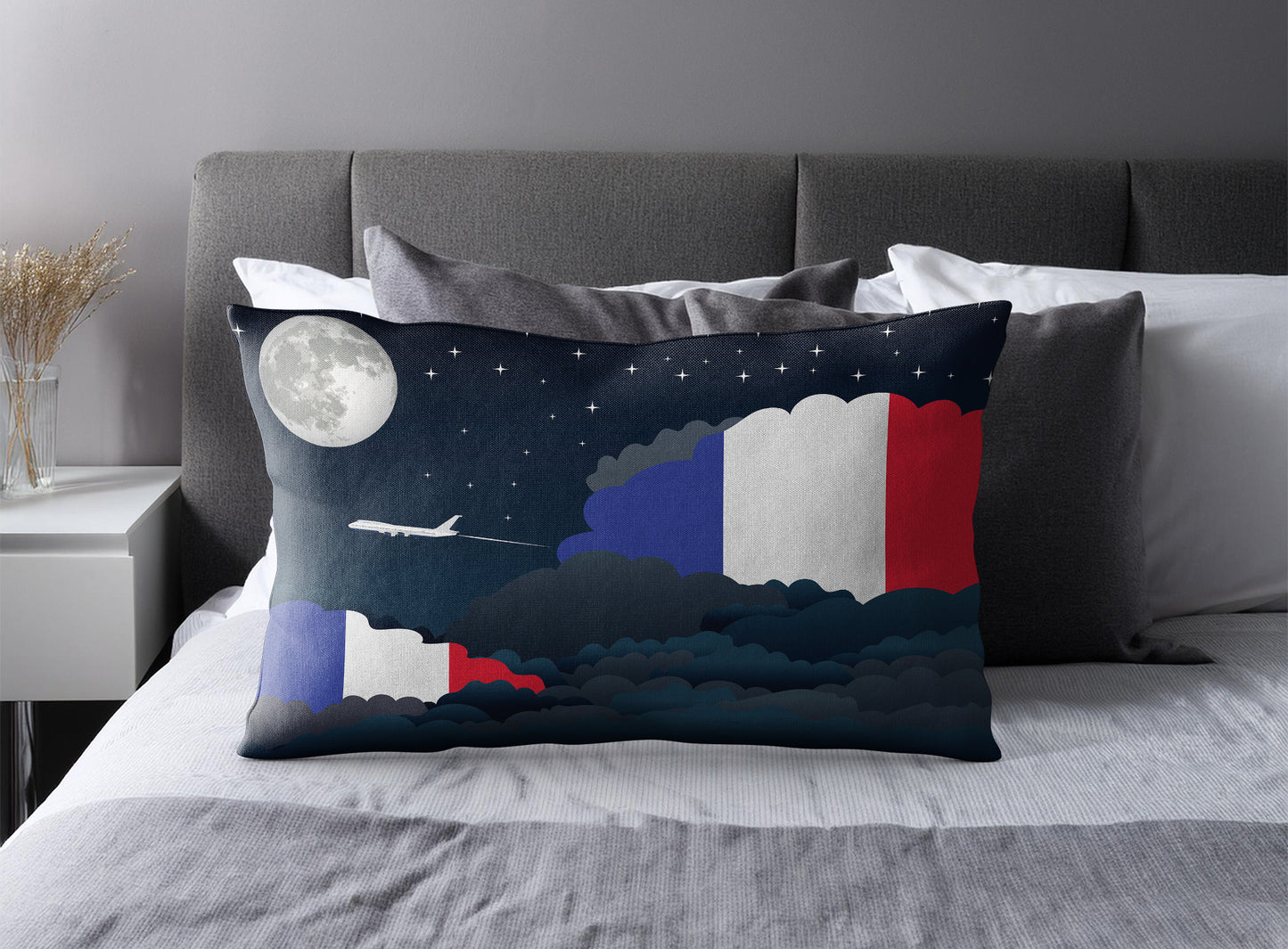 France World Airplane Night Clouds Square & Rectangle Pillow Cases | Aviation Night Sky Pillow Covers