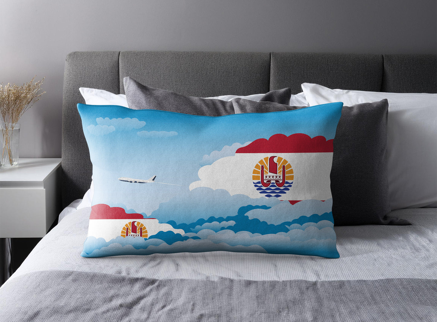 French Polynesia World Airplane Day Clouds Square & Rectangle Pillow Cases | Aviation Decorative Pillow Covers