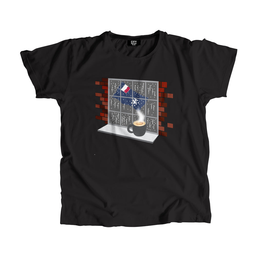 French Southern and Antarctic Lands Coffee Rain Men Unisex T-Shirt | Coffee Lover Graphic Tee