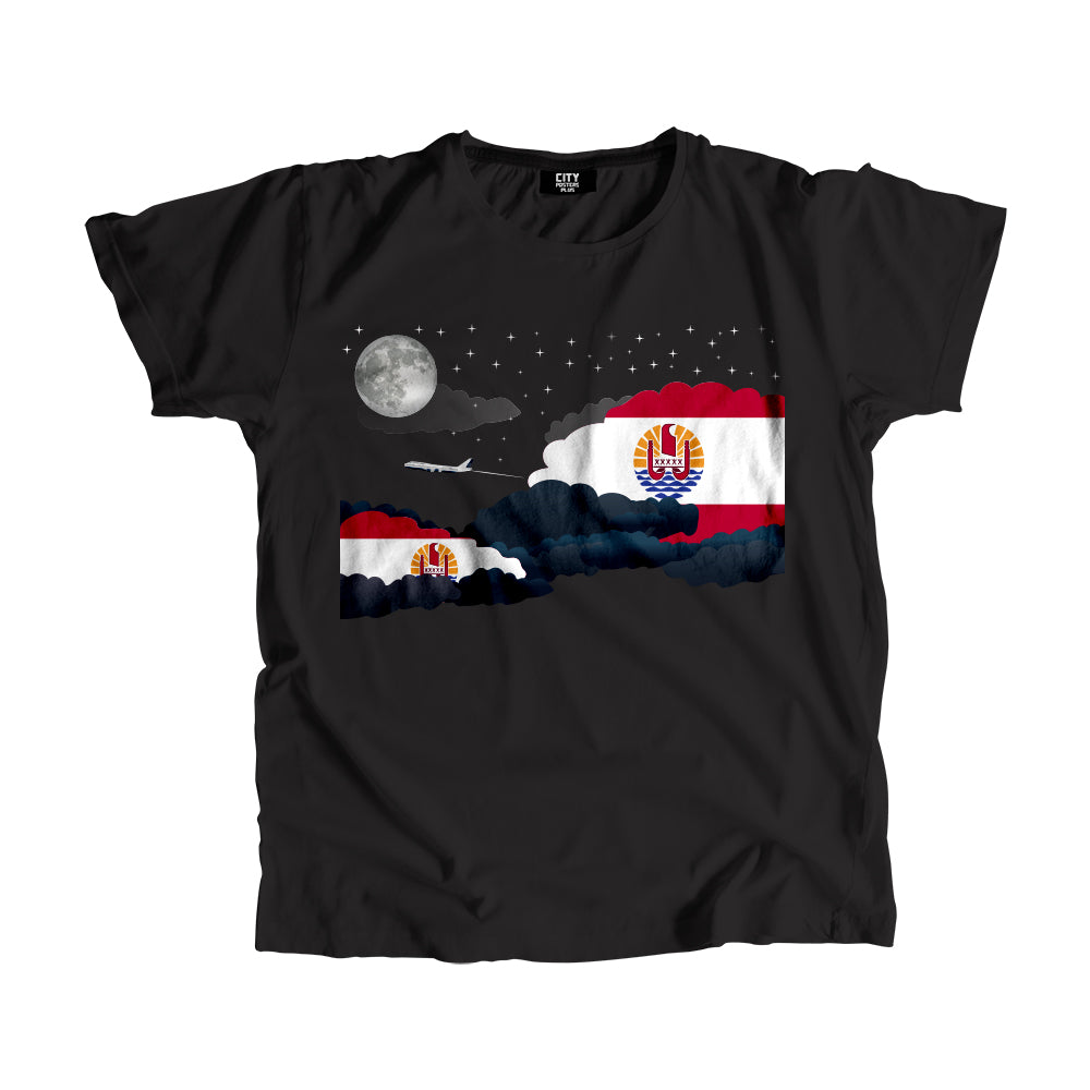 French Polynesia Night Clouds Airplane Airport Flight Men Unisex T-Shirt Night Clouds Airplane Airport Flight T-Shirt