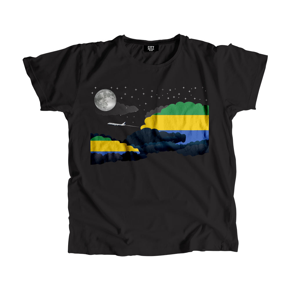 Gabon Night Clouds Airplane Airport Flight Men Unisex T-Shirt Night Clouds Airplane Airport Flight T-Shirt