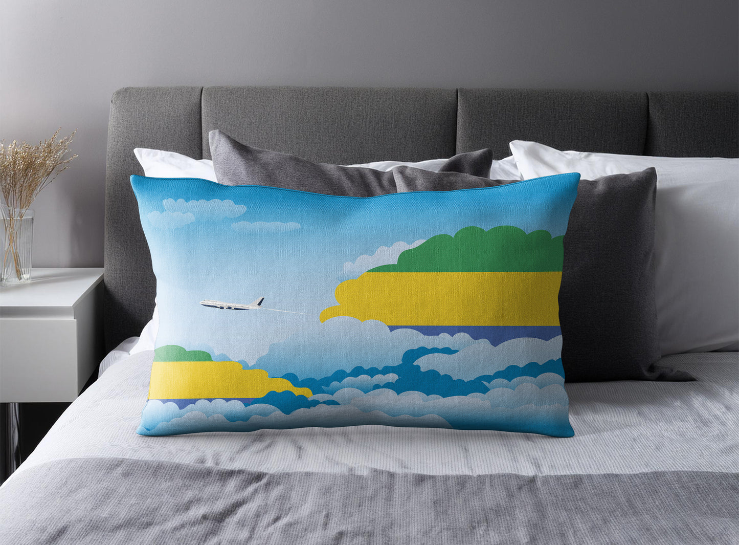 Gabon World Airplane Day Clouds Square & Rectangle Pillow Cases | Aviation Decorative Pillow Covers