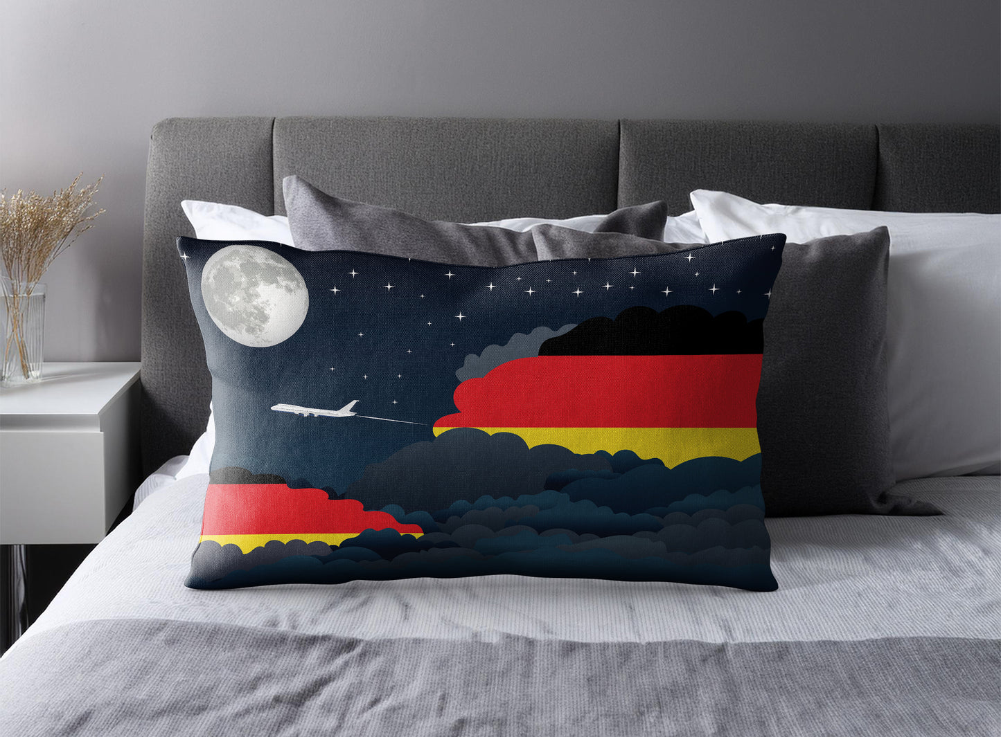 Germany World Airplane Night Clouds Square & Rectangle Pillow Cases | Aviation Night Sky Pillow Covers