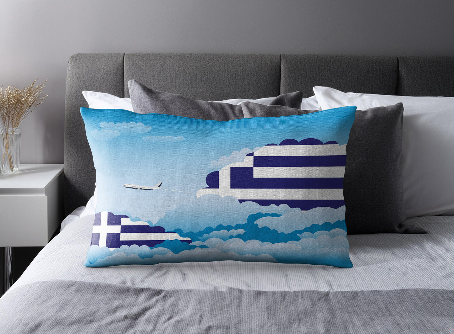 Greece Day Clouds Pillow Case and Pillow Throw
