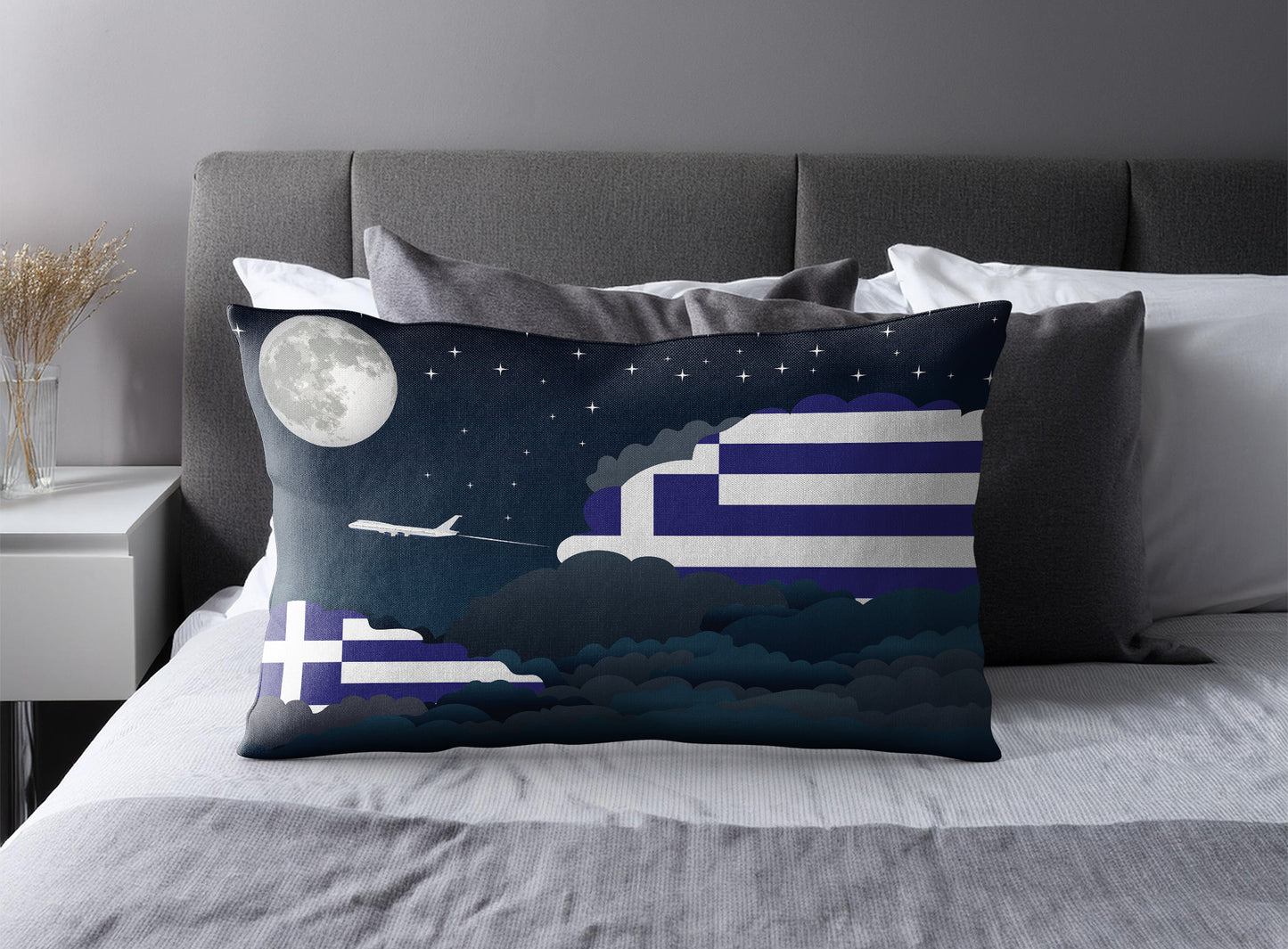 Greece Night Clouds Pillow Case and Pillow Throw