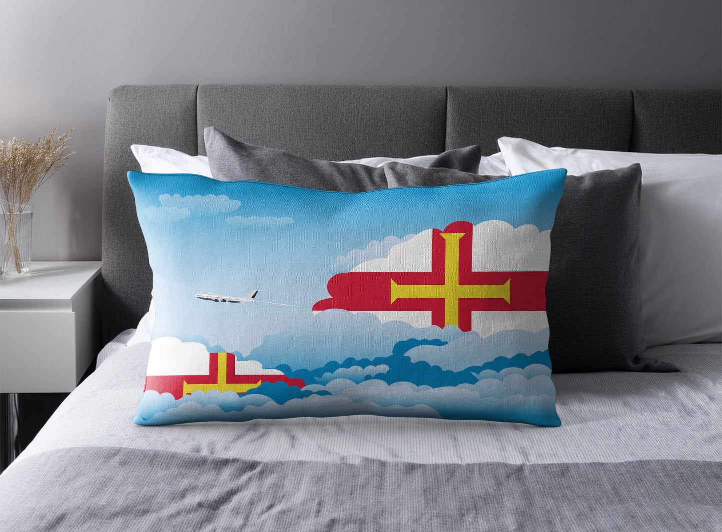 Guernsey World Airplane Day Clouds Square & Rectangle Pillow Cases | Aviation Decorative Pillow Covers