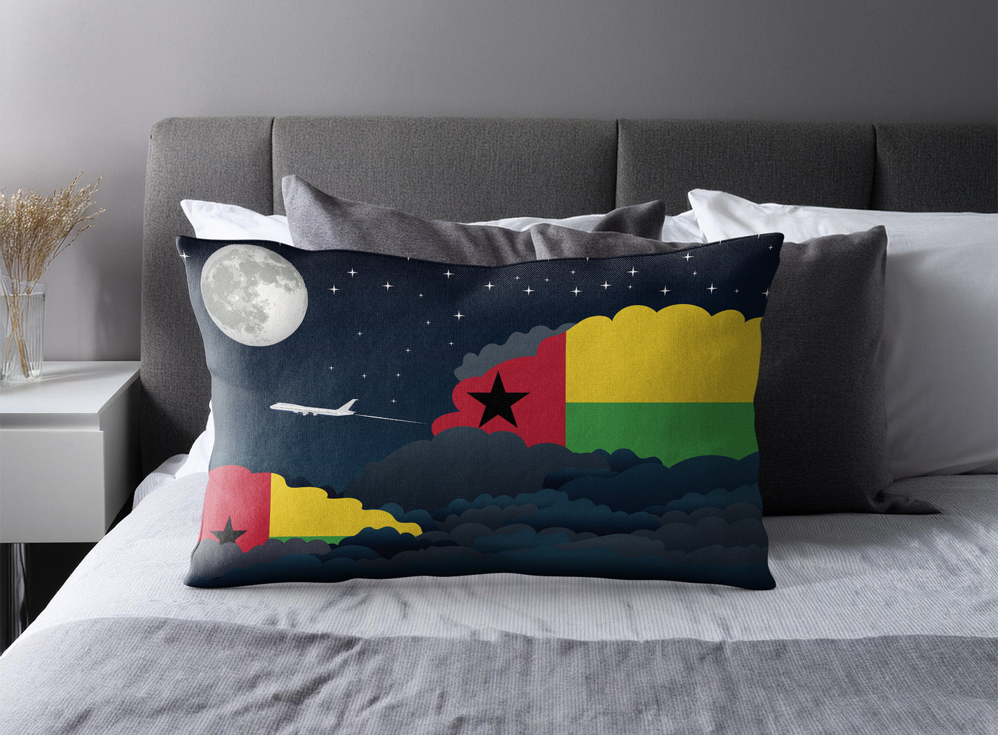 Guinea Bissau World Airplane Night Clouds Square & Rectangle Pillow Cases | Aviation Night Sky Pillow Covers