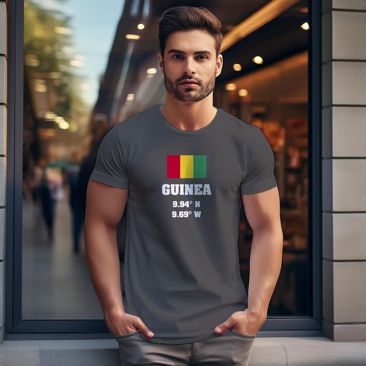Guinea Latitude Longitude (Charcoal Grey) Men Unisex T-Shirt | Latitude & Longitude Graphic