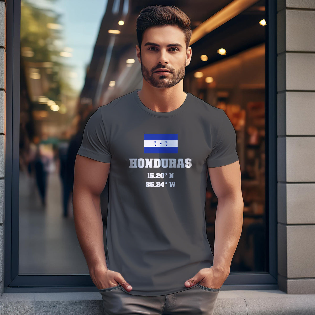 Honduras Latitude Longitude (Charcoal Grey) Men Unisex T-Shirt | Latitude & Longitude Graphic