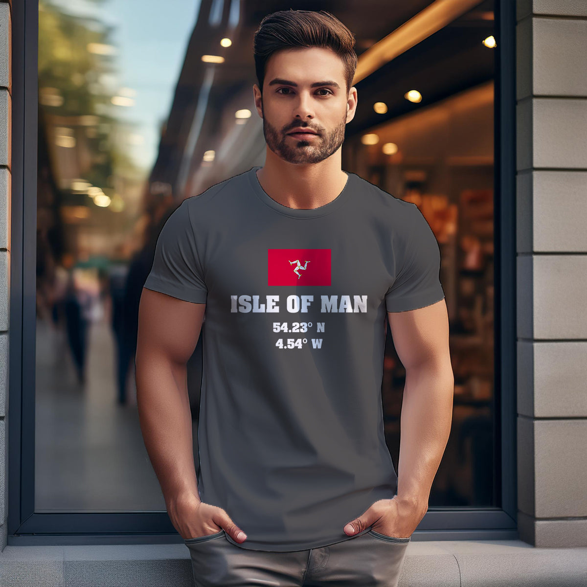 Isle of Man Latitude Longitude (Charcoal Grey) Men Unisex T-Shirt | Latitude & Longitude Graphic