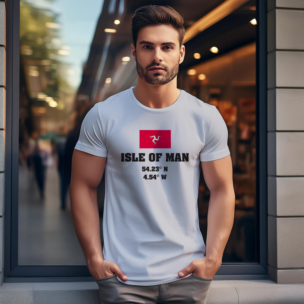 Isle of Man Latitude Longitude (Melange Grey) Men Unisex T-Shirt | Latitude & Longitude Graphic