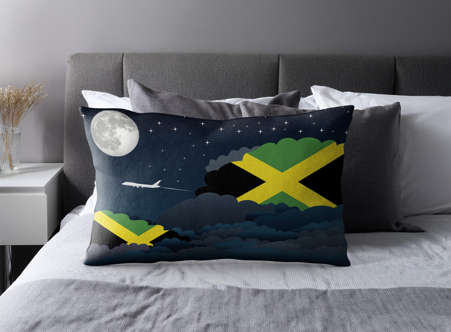 Jamaica World Airplane Night Clouds Square & Rectangle Pillow Cases | Aviation Night Sky Pillow Covers
