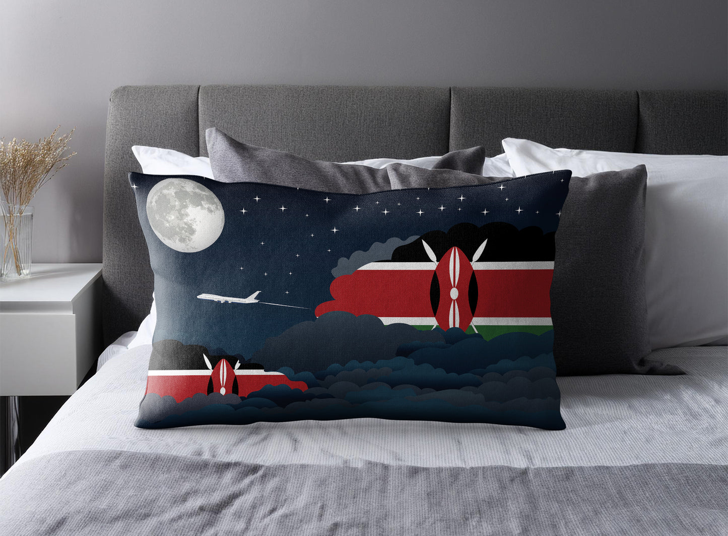 Kenya World Airplane Night Clouds Square & Rectangle Pillow Cases | Aviation Night Sky Pillow Covers