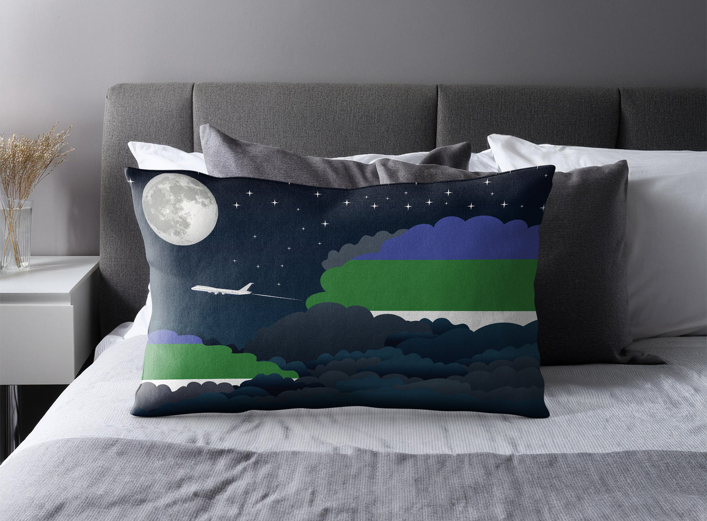 Komi World Airplane Night Clouds Square & Rectangle Pillow Cases | Aviation Night Sky Pillow Covers