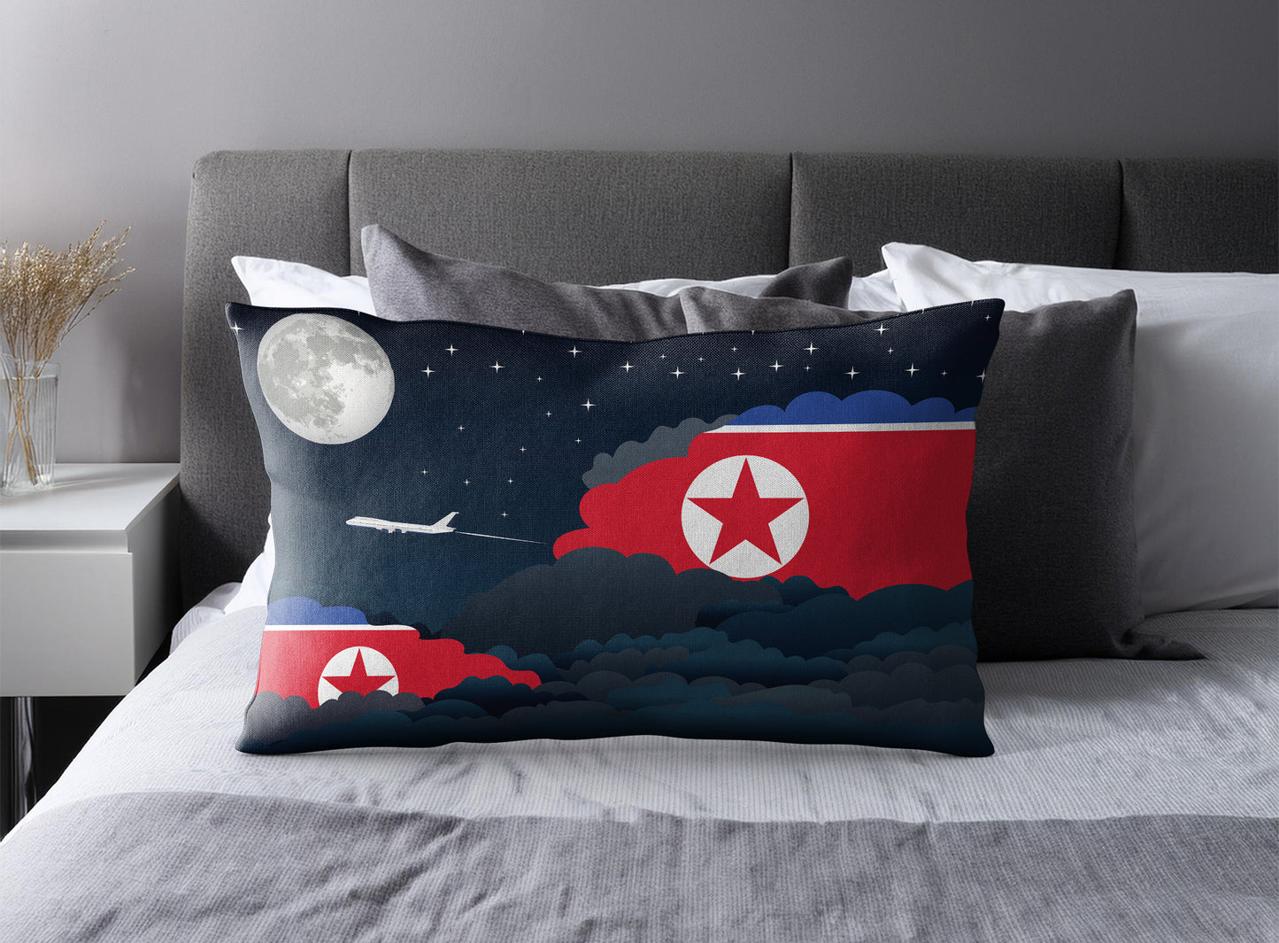 Korea North World Airplane Night Clouds Square & Rectangle Pillow Cases | Aviation Night Sky Pillow Covers
