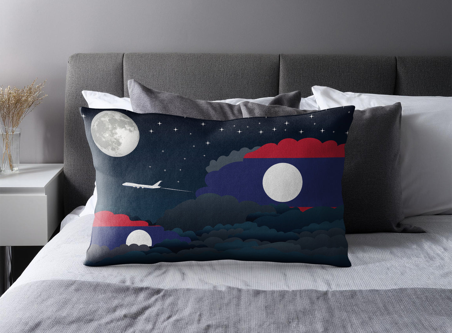 Laos World Airplane Night Clouds Square & Rectangle Pillow Cases | Aviation Night Sky Pillow Covers