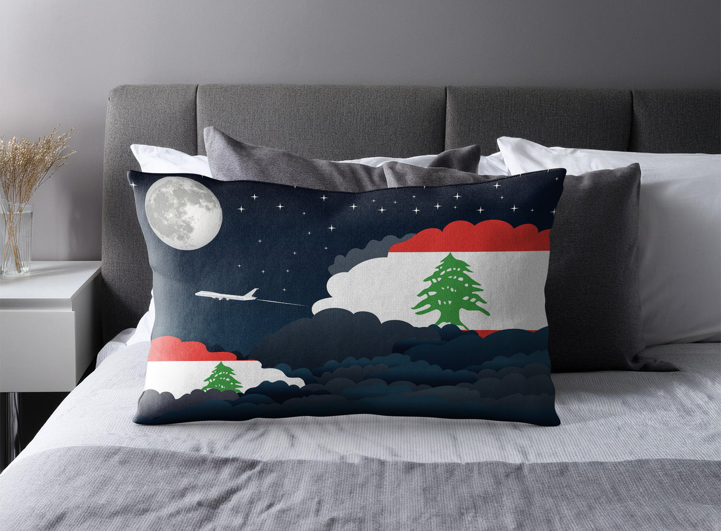 Lebanon World Airplane Night Clouds Square & Rectangle Pillow Cases | Aviation Night Sky Pillow Covers