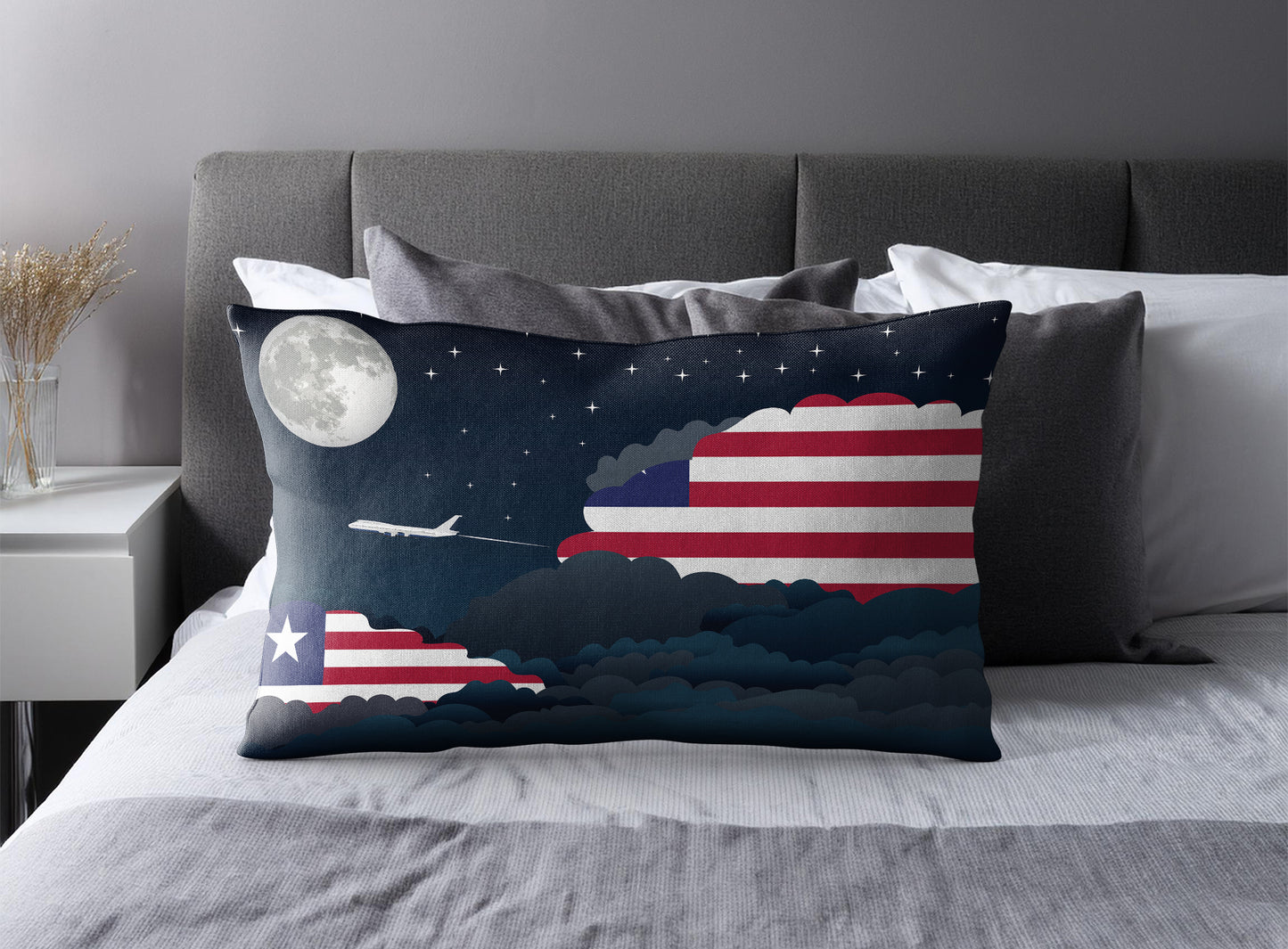 Liberia World Airplane Night Clouds Square & Rectangle Pillow Cases | Aviation Night Sky Pillow Covers