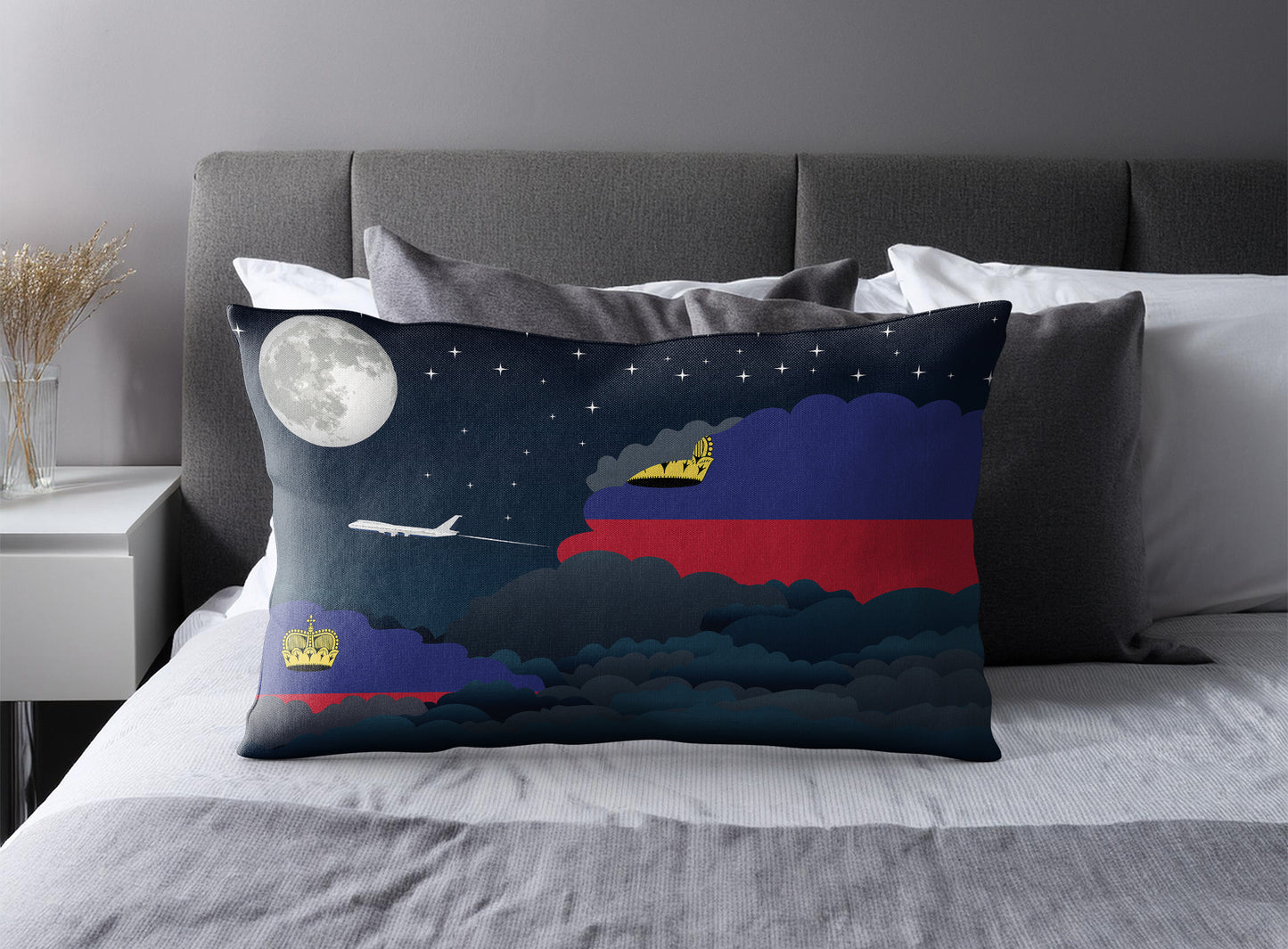 Liechtenstein World Airplane Night Clouds Square & Rectangle Pillow Cases | Aviation Night Sky Pillow Covers