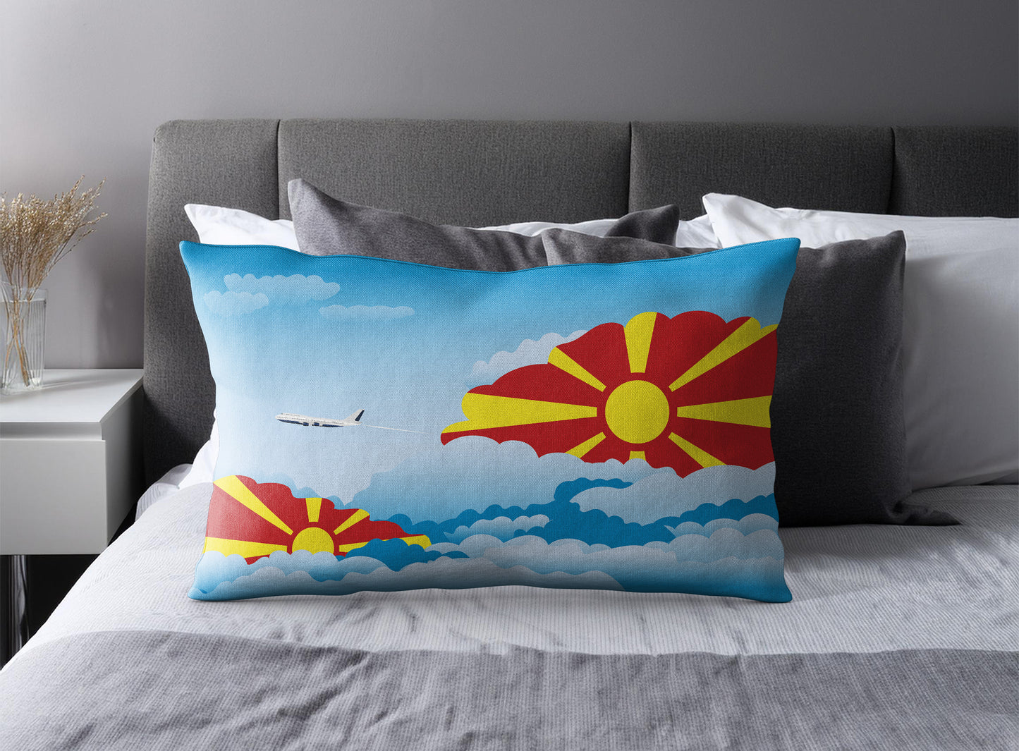 Macedonia World Airplane Day Clouds Square & Rectangle Pillow Cases | Aviation Decorative Pillow Covers