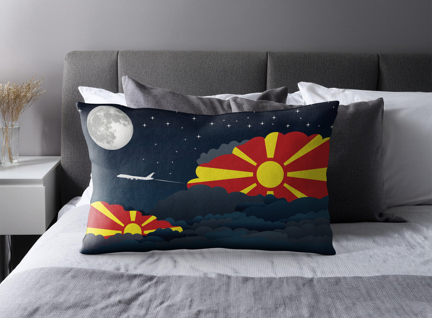 Macedonia World Airplane Night Clouds Square & Rectangle Pillow Cases | Aviation Night Sky Pillow Covers