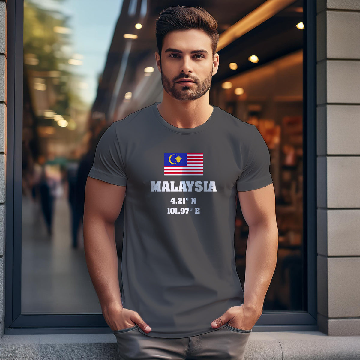 Malaysia Latitude Longitude (Charcoal Grey) Men Unisex T-Shirt | Latitude & Longitude Graphic