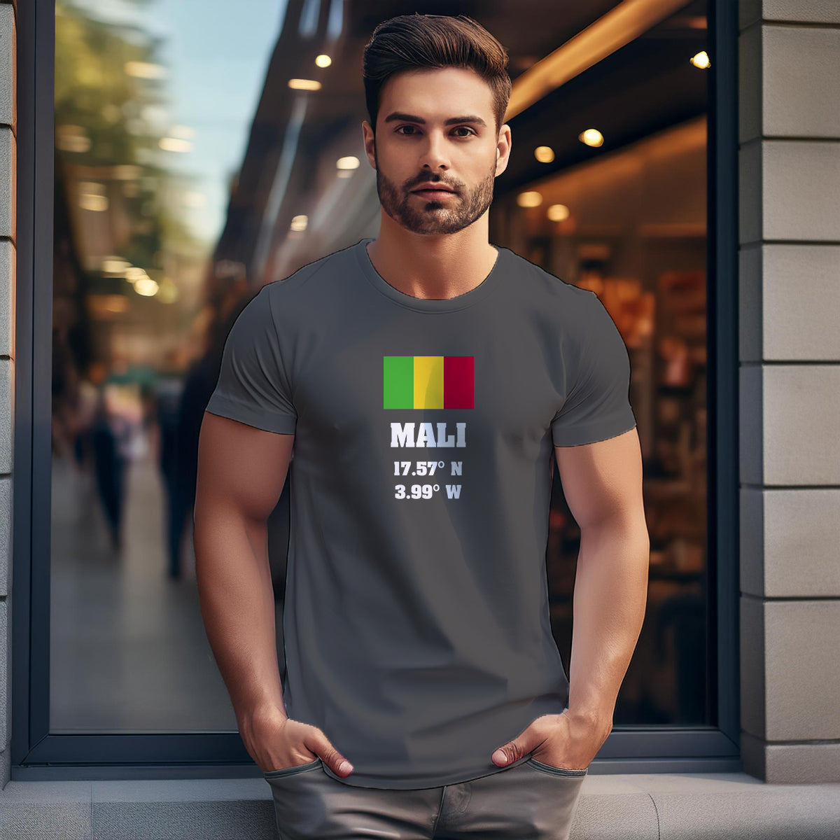 Mali Latitude Longitude (Charcoal Grey) Men Unisex T-Shirt | Latitude & Longitude Graphic