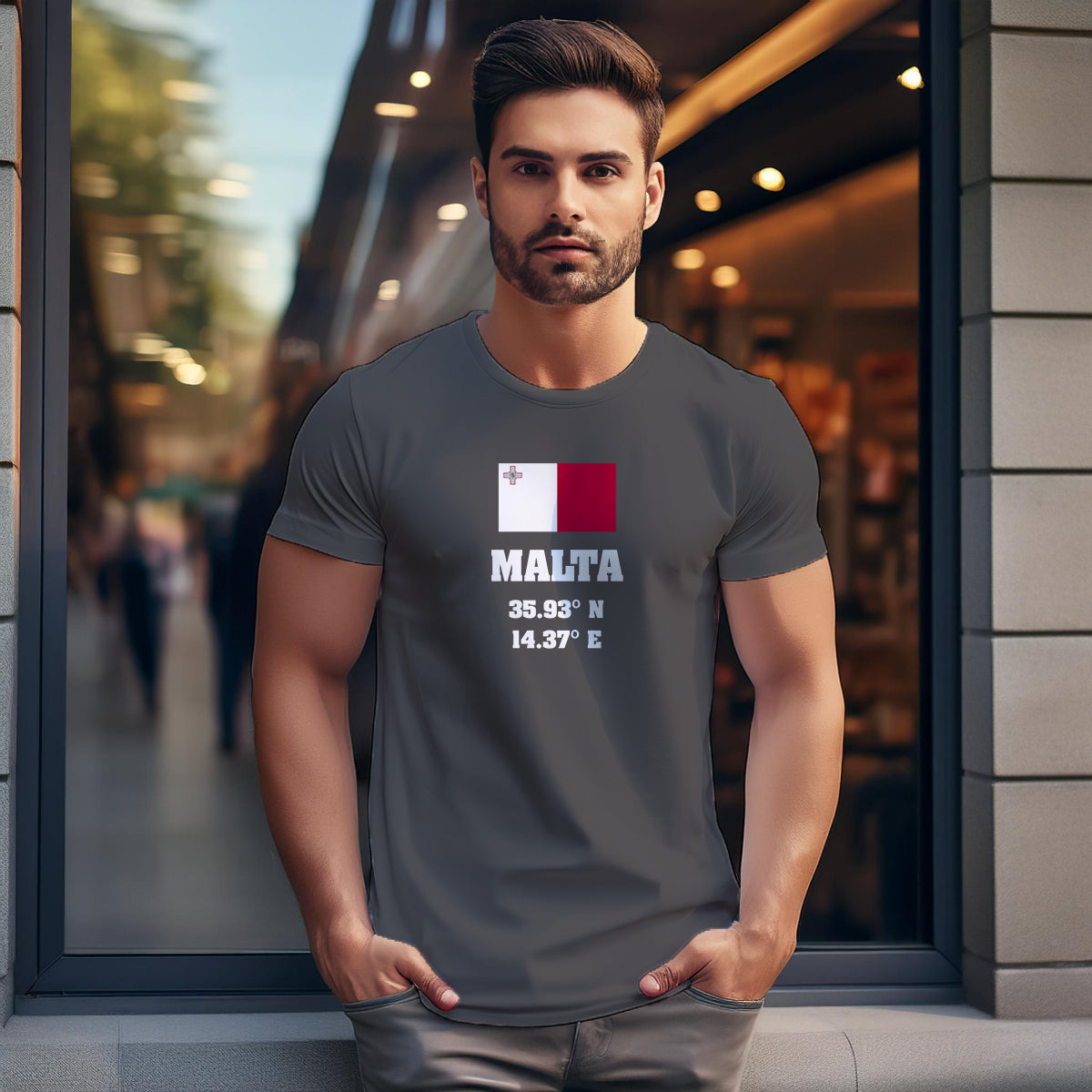 Malta Latitude Longitude (Charcoal Grey) Men Unisex T-Shirt | Latitude & Longitude Graphic