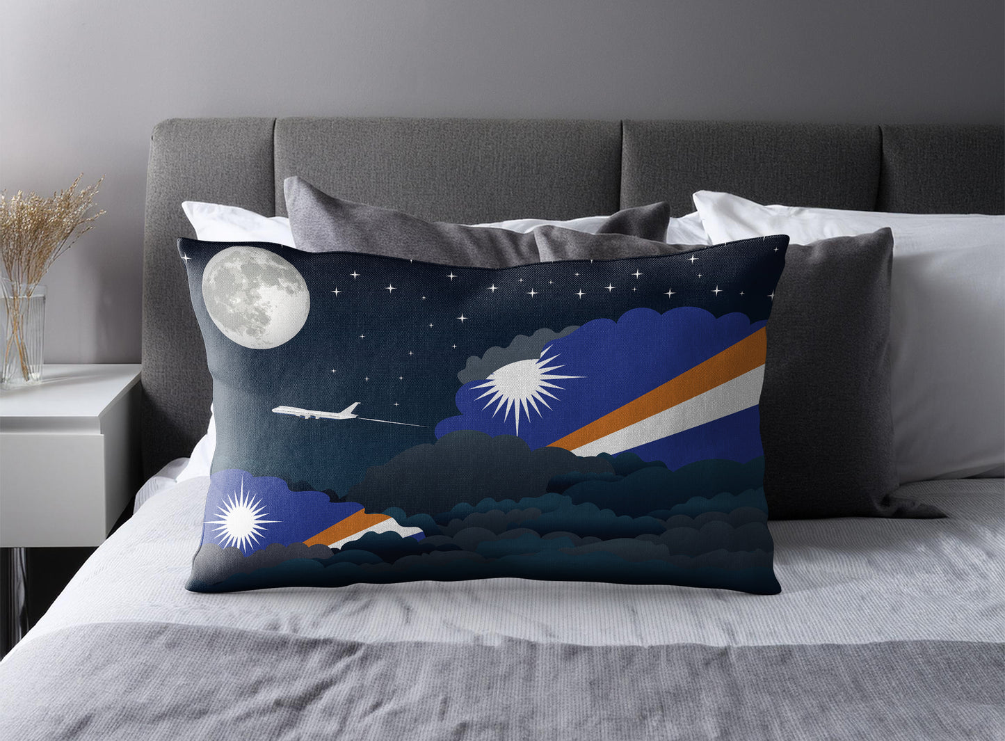 Marshall Islands World Airplane Night Clouds Square & Rectangle Pillow Cases | Aviation Night Sky Pillow Covers