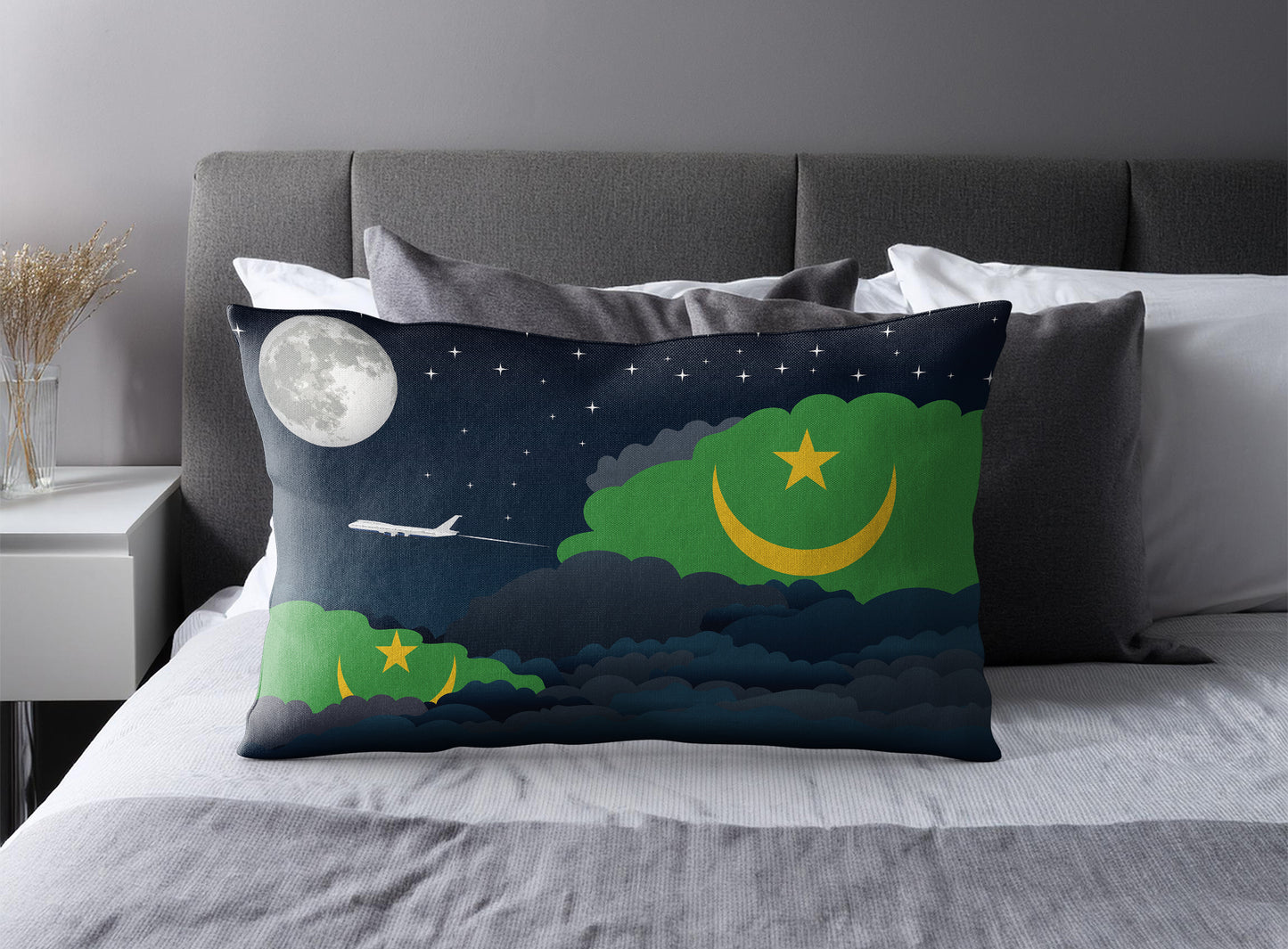 Mauritania World Airplane Night Clouds Square & Rectangle Pillow Cases | Aviation Night Sky Pillow Covers