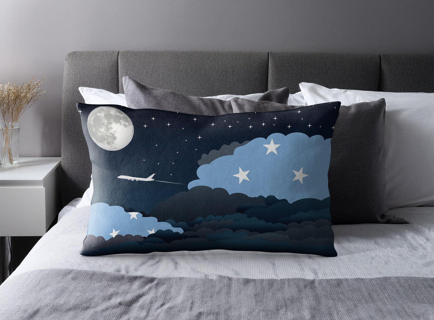 Micronesia Federated States World Airplane Night Clouds Square & Rectangle Pillow Cases | Aviation Night Sky Pillow Covers