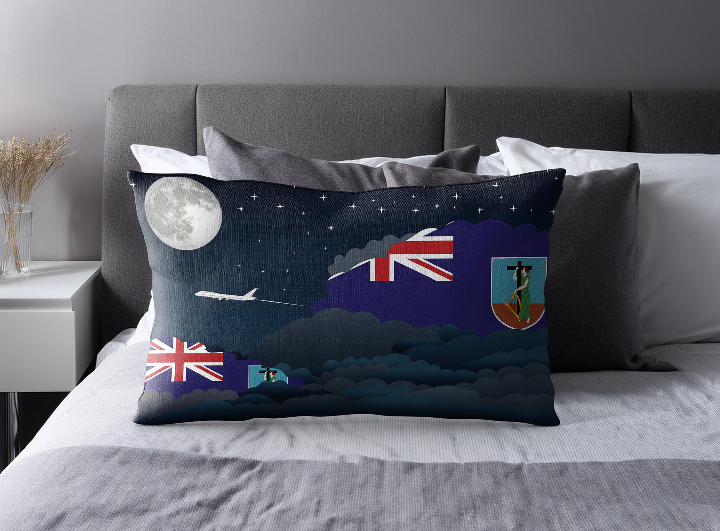 Montserrat World Airplane Night Clouds Square & Rectangle Pillow Cases | Aviation Night Sky Pillow Covers