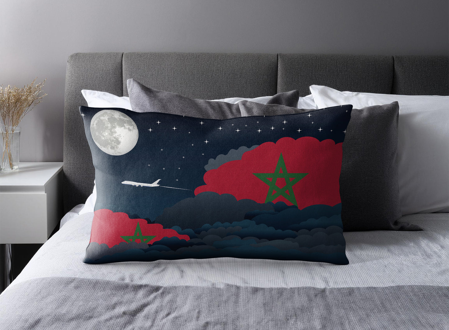 Morocco World Airplane Night Clouds Square & Rectangle Pillow Cases | Aviation Night Sky Pillow Covers