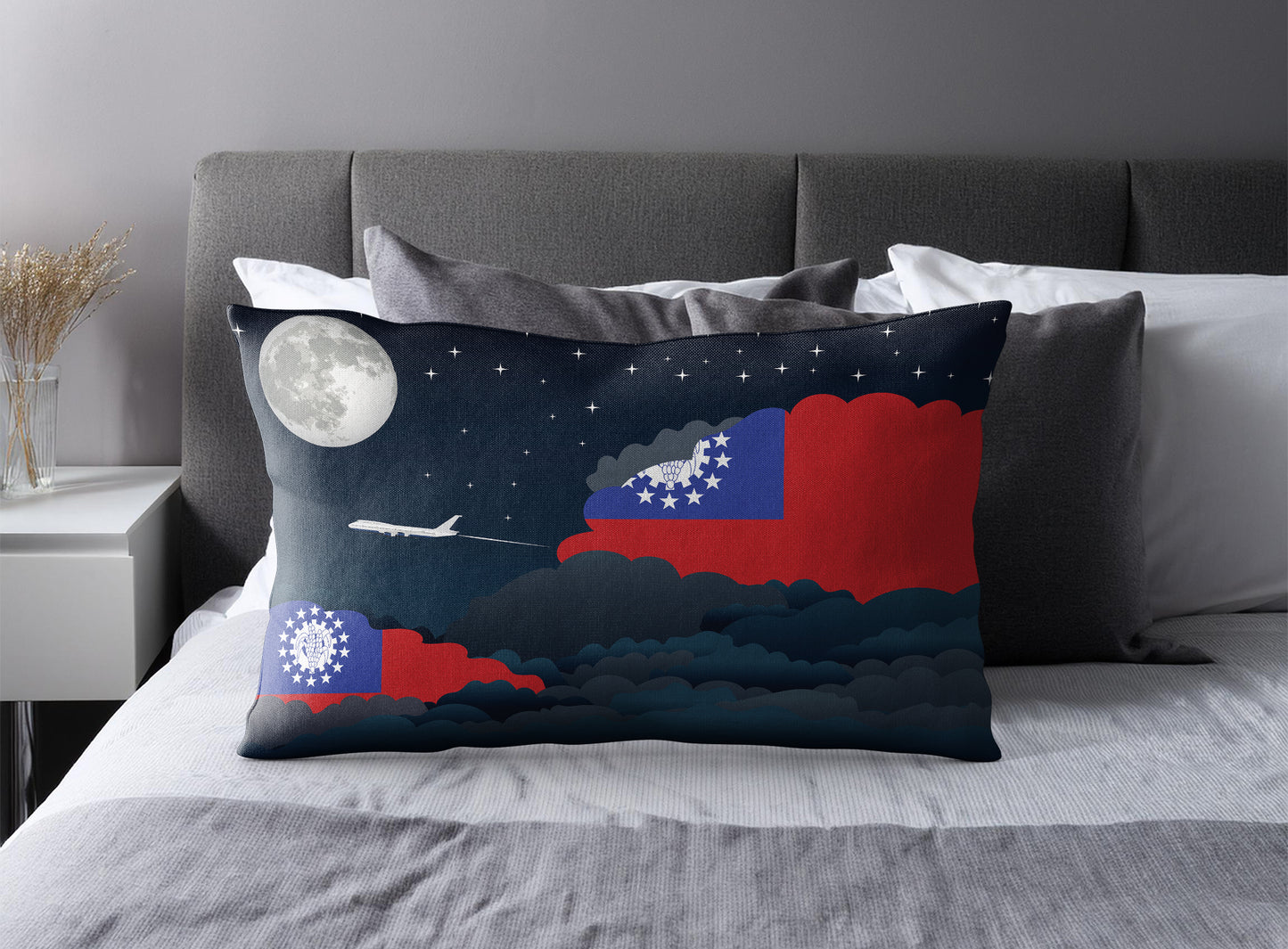 Myanmar Burma World Airplane Night Clouds Square & Rectangle Pillow Cases | Aviation Night Sky Pillow Covers