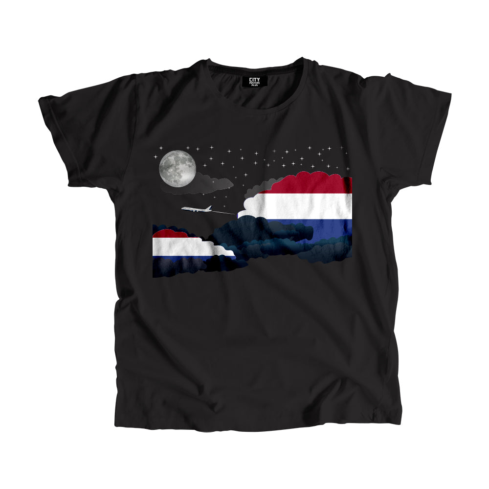 Netherlands Night Clouds Airplane Airport Flight Men Unisex T-Shirt Night Clouds Airplane Airport Flight T-Shirt