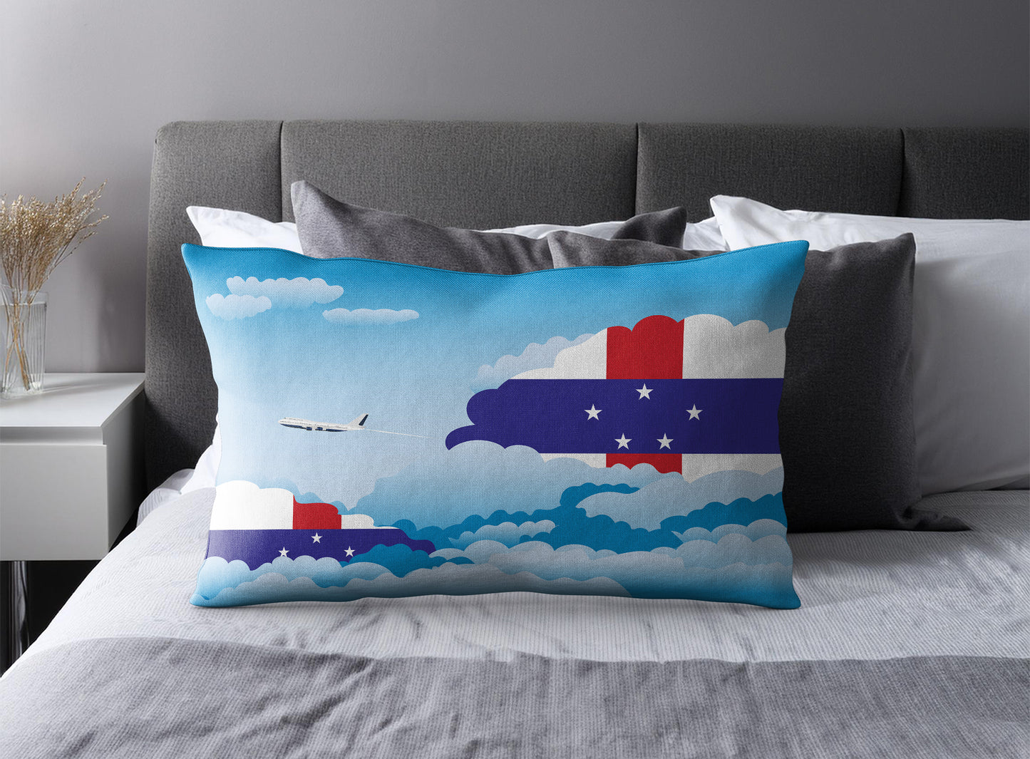 Netherlands Antilles World Airplane Day Clouds Square & Rectangle Pillow Cases | Aviation Decorative Pillow Covers