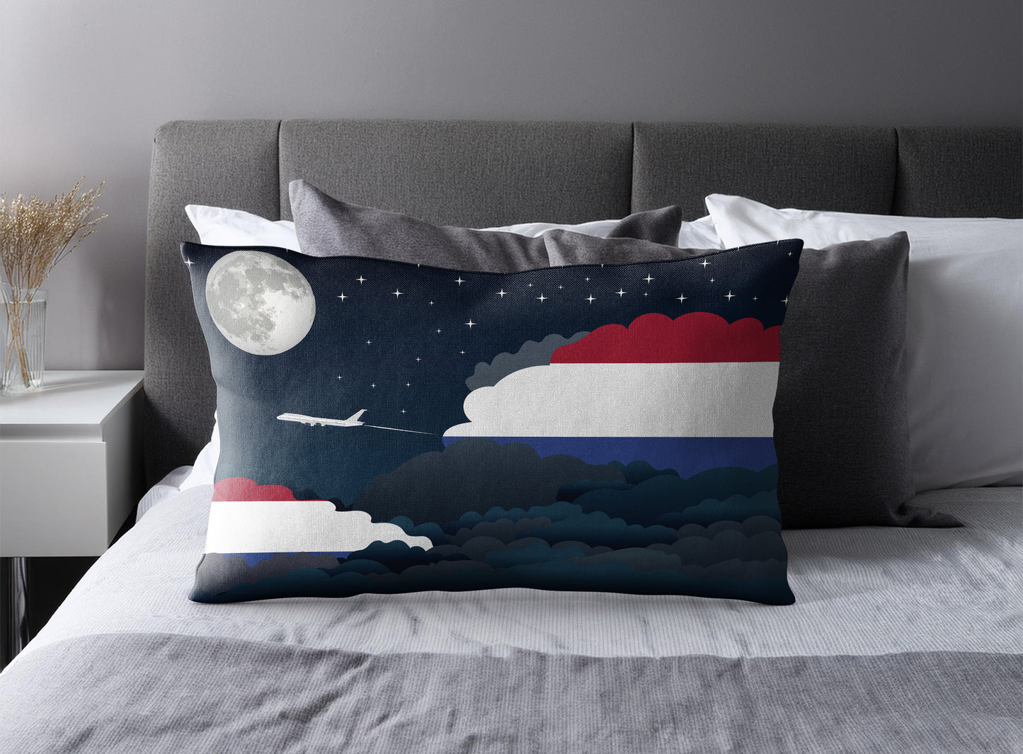 Netherlands World Airplane Night Clouds Square & Rectangle Pillow Cases | Aviation Night Sky Pillow Covers