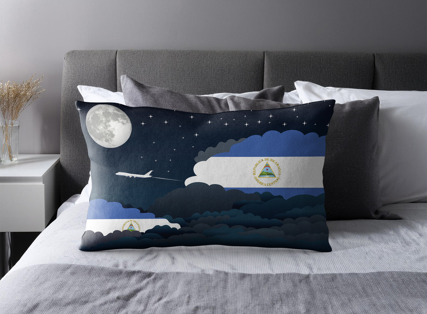 Nicaragua World Airplane Night Clouds Square & Rectangle Pillow Cases | Aviation Night Sky Pillow Covers