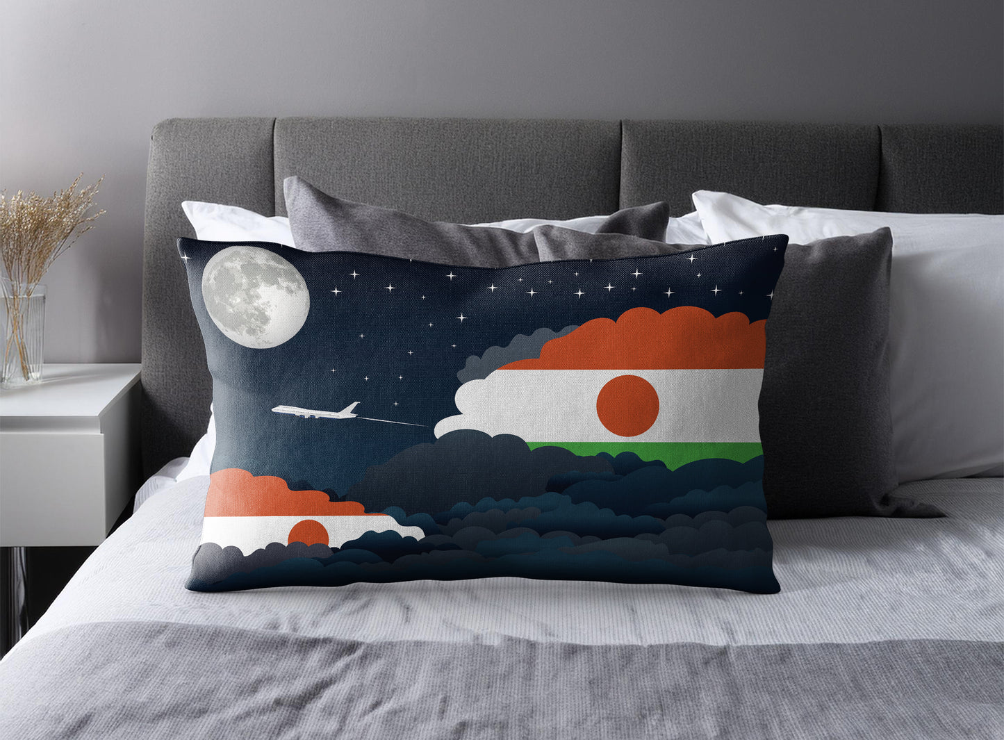 Niger World Airplane Night Clouds Square & Rectangle Pillow Cases | Aviation Night Sky Pillow Covers