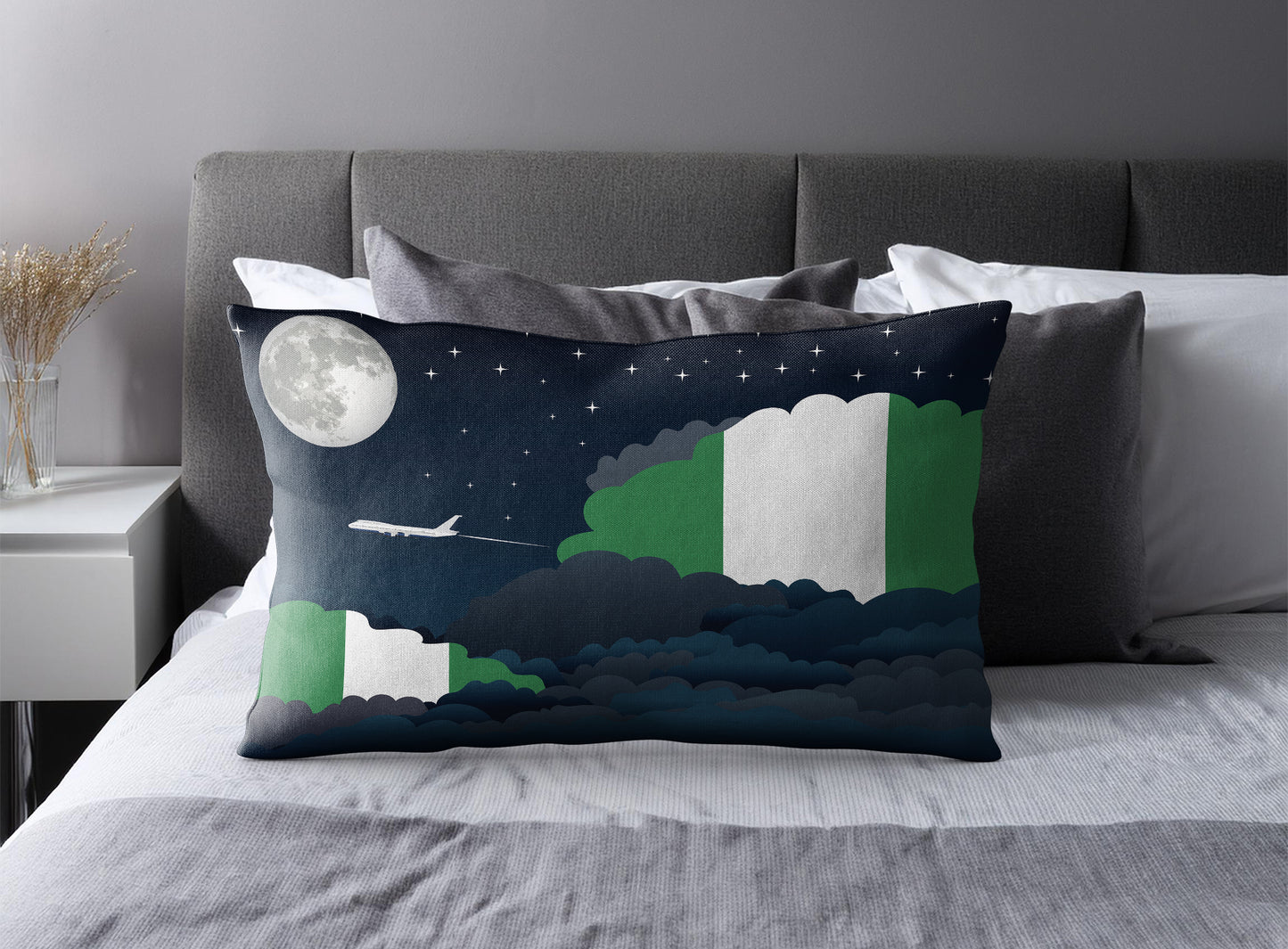 Nigeria World Airplane Night Clouds Square & Rectangle Pillow Cases | Aviation Night Sky Pillow Covers