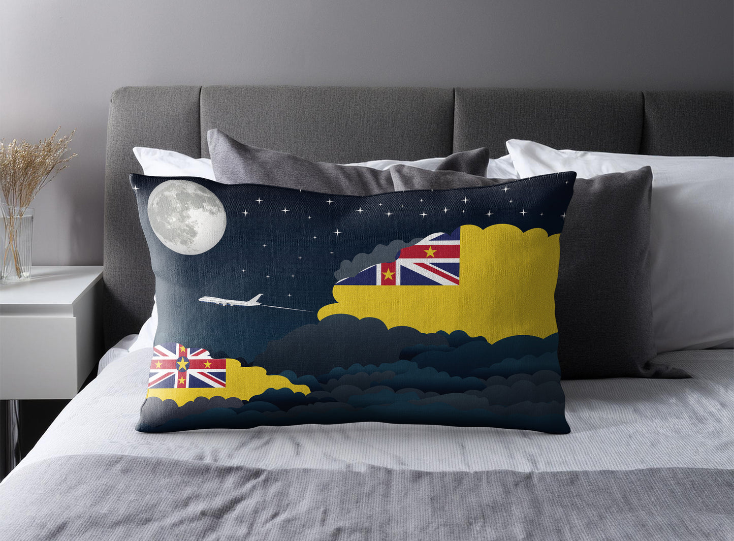 Niue World Airplane Night Clouds Square & Rectangle Pillow Cases | Aviation Night Sky Pillow Covers
