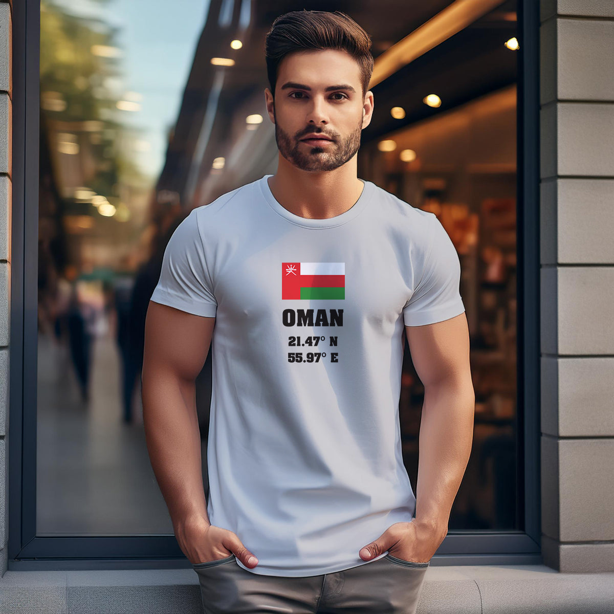 Oman Latitude Longitude (Melange Grey) Men Unisex T-Shirt | Latitude & Longitude Graphic