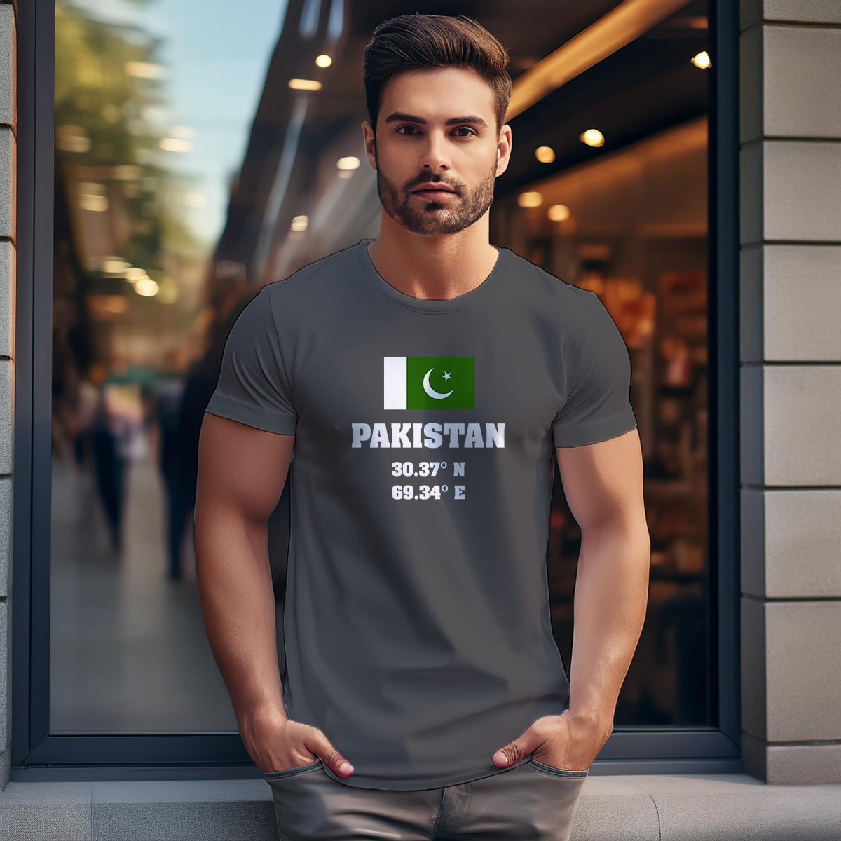 Pakistan Latitude Longitude (Charcoal Grey) Men Unisex T-Shirt | Latitude & Longitude Graphic