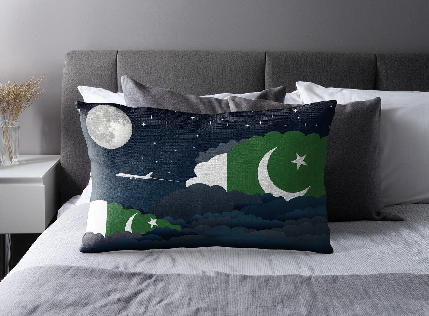Pakistan World Airplane Night Clouds Square & Rectangle Pillow Cases | Aviation Night Sky Pillow Covers