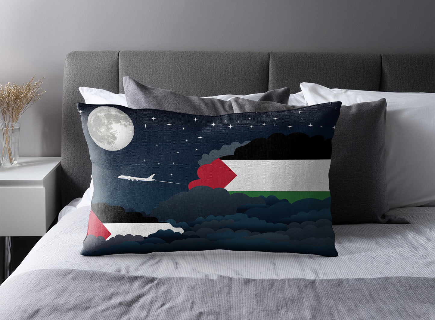 Palestine World Airplane Night Clouds Square & Rectangle Pillow Cases | Aviation Night Sky Pillow Covers
