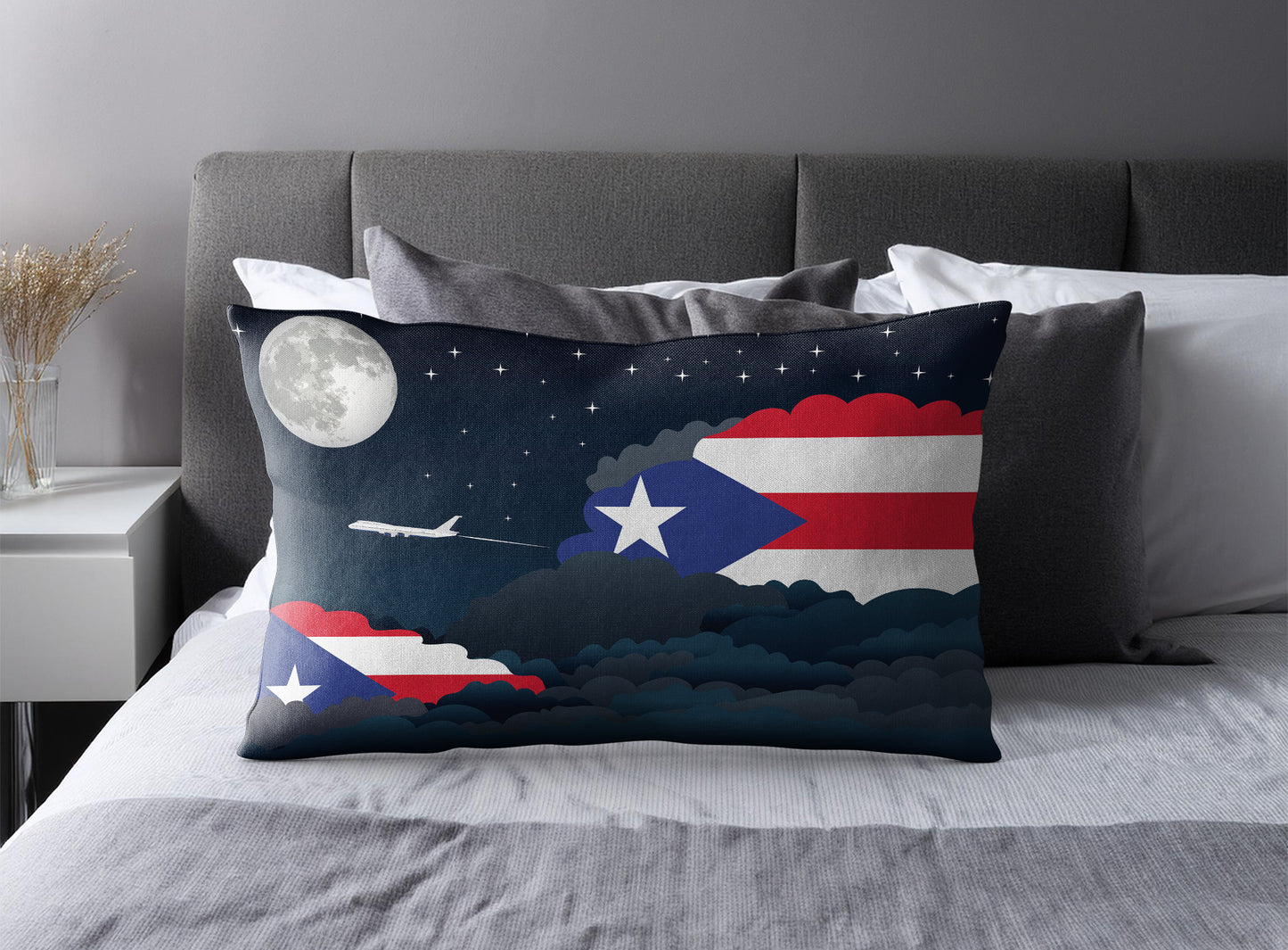 Puerto Rico World Airplane Night Clouds Square & Rectangle Pillow Cases | Aviation Night Sky Pillow Covers
